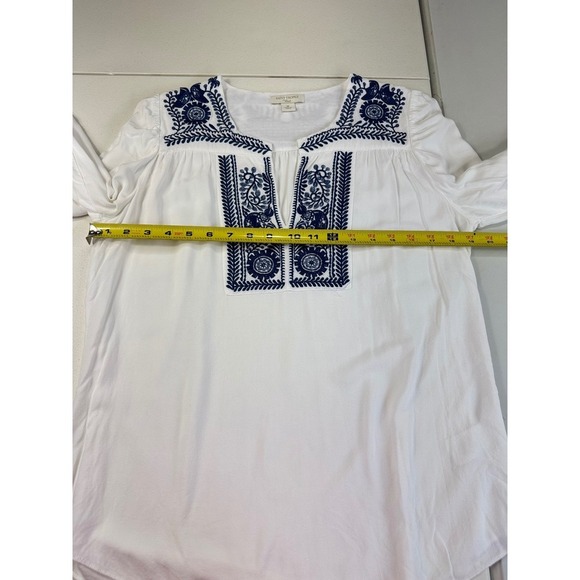 Saint Tropez West Embroidered Blouse Top White Blue Long Sleeve Boho Medium - Picture 6 of 12